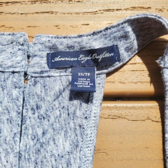 American Eagle Heather Blue Gray Tank Top Scoop Neck Shirt Basic Casual Linen XS - Picture 3 of 6